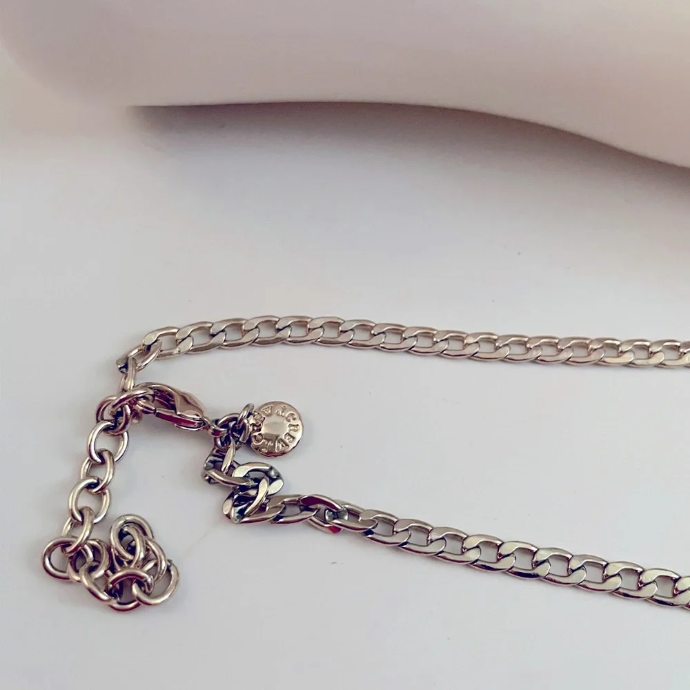 J. Crew Dark Blue Oval Necklace with Silver Chain
